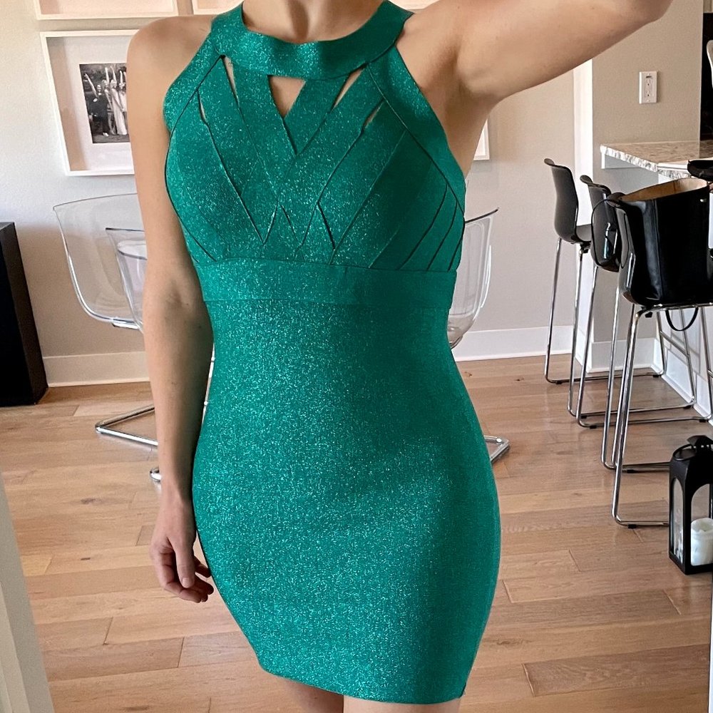 Forever 21 Glitter Bandage Dress - Teal